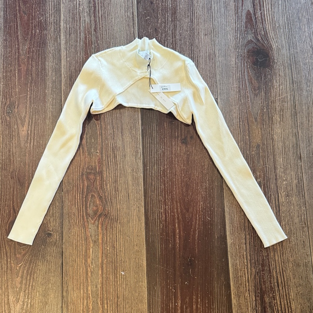 Fleur du Mal Ivory Ribbed Cropped Top